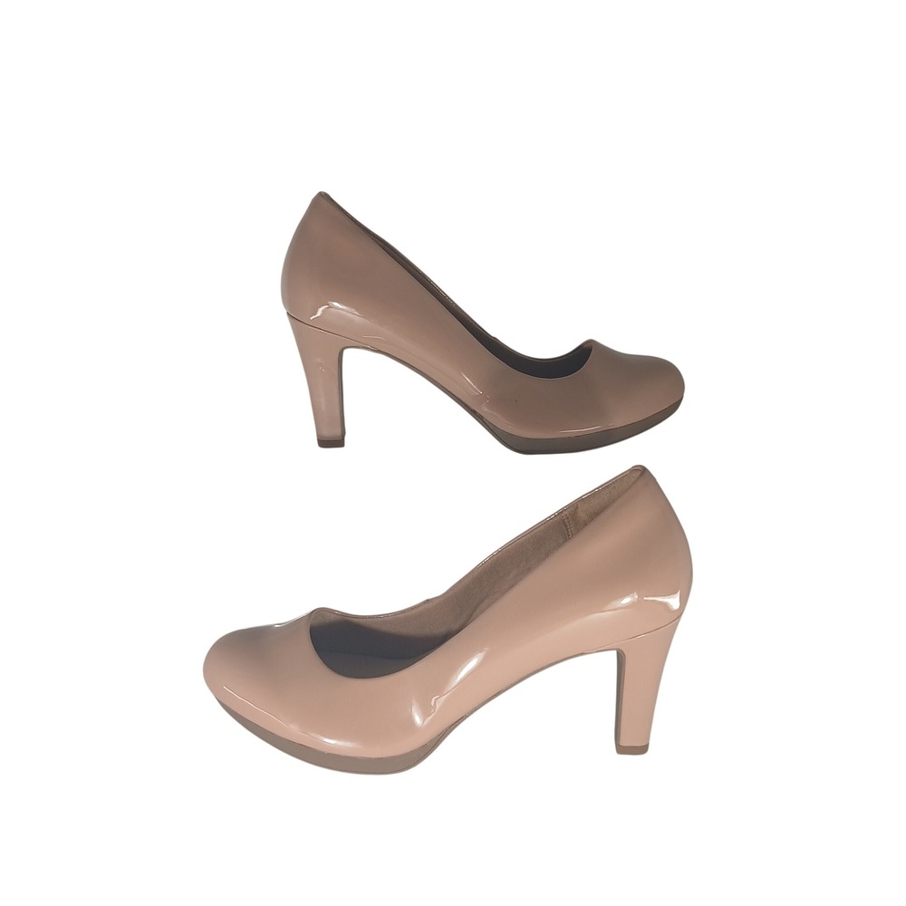 Clarks Adriel Viola Pumps 9 Nude Patent Round Toe Platform Officecore Heel